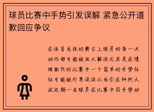 球员比赛中手势引发误解 紧急公开道歉回应争议 球员比赛中手势引发误解 紧急公开道歉回应争议